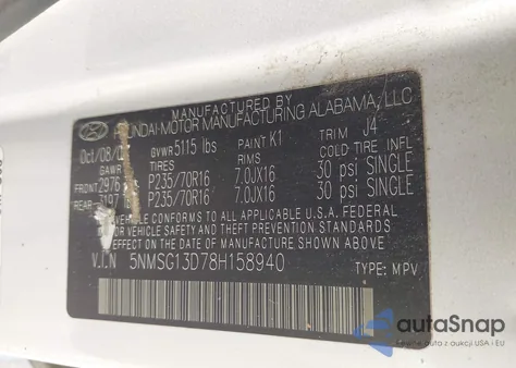 2008 Hyundai Santa Fe Gls from USA, damaged, VIN 5NMSG13D78H158940